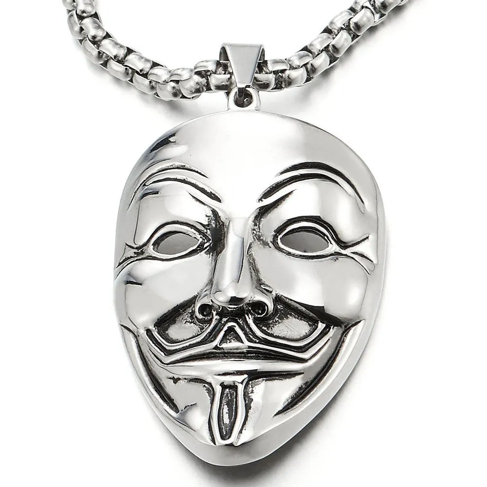 Stainless Steel Clown Mask Pendant Necklace for Men Women with 30 inches Wheat Chain