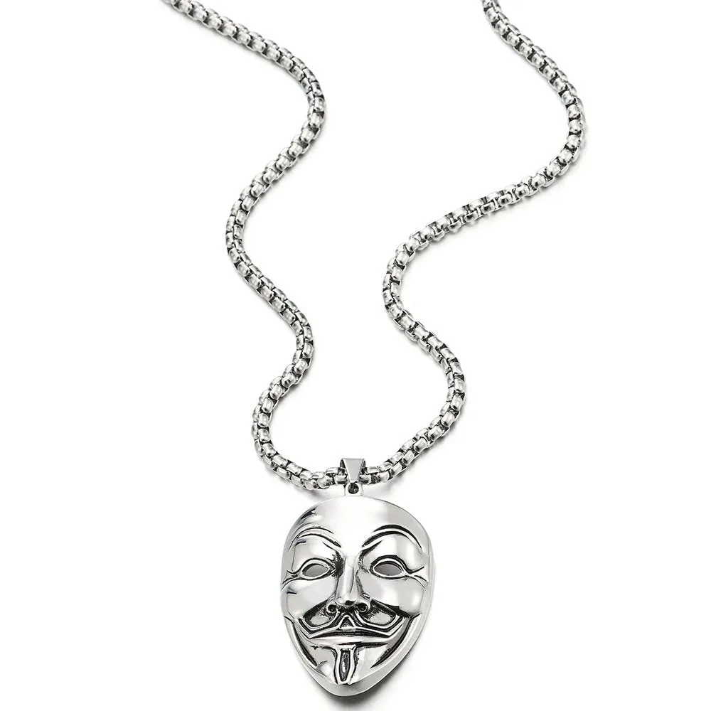 Stainless Steel Clown Mask Pendant Necklace for Men Women with 30 inches Wheat Chain