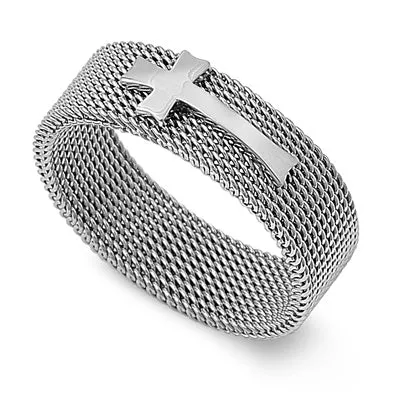 Stainless Steel Cross 8MM Mesh Ring