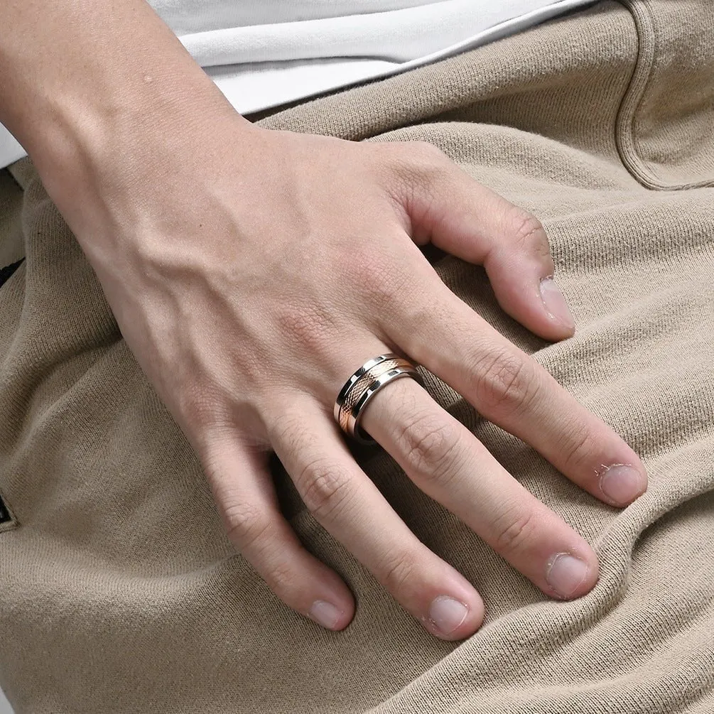 Stainless Steel Diamond Cross Ring Sleek and Rotating Design