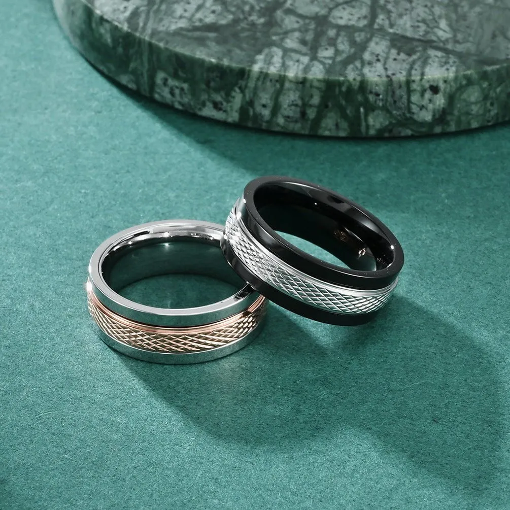 Stainless Steel Diamond Cross Ring Sleek and Rotating Design