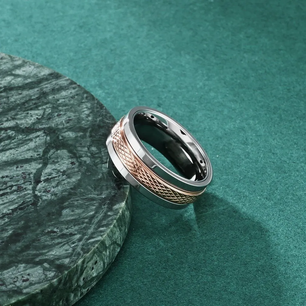 Stainless Steel Diamond Cross Ring Sleek and Rotating Design