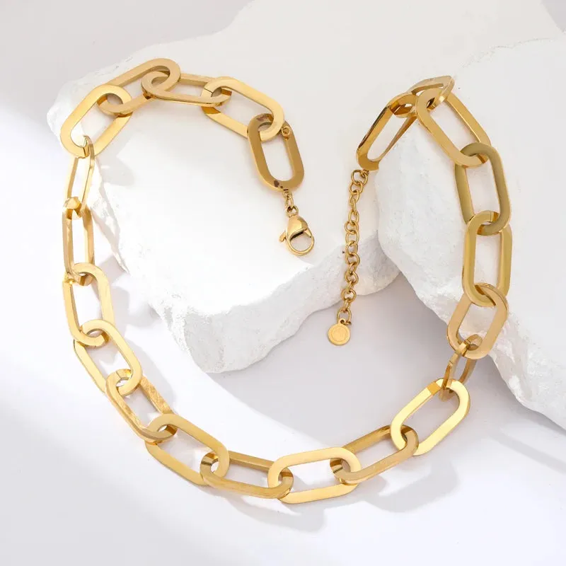 Stainless Steel Gold Color Thick Link Chain Necklace
