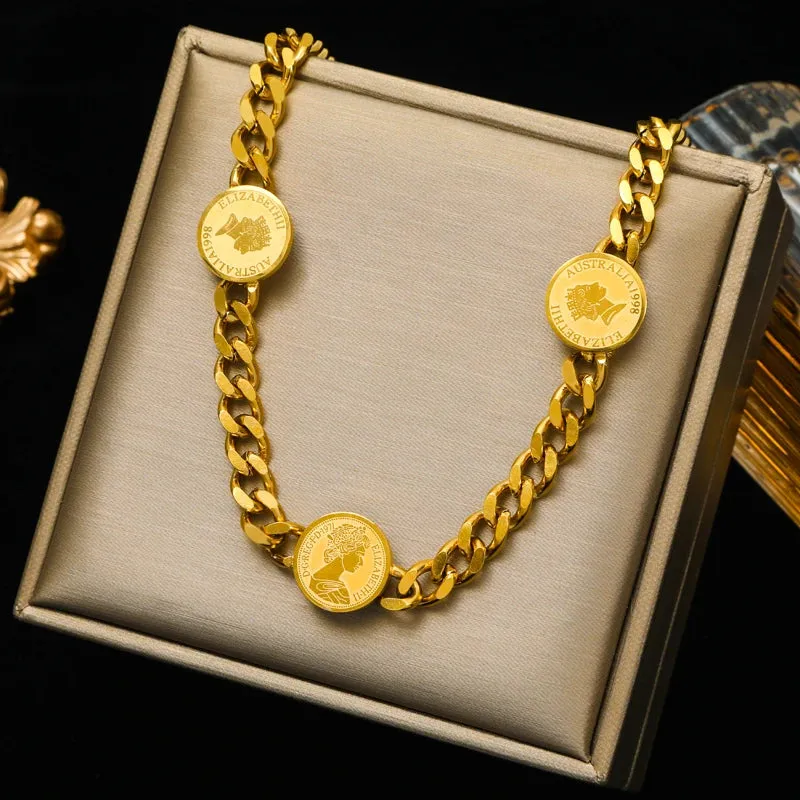 Stainless Steel Gold Color Thick Link Chain Necklace