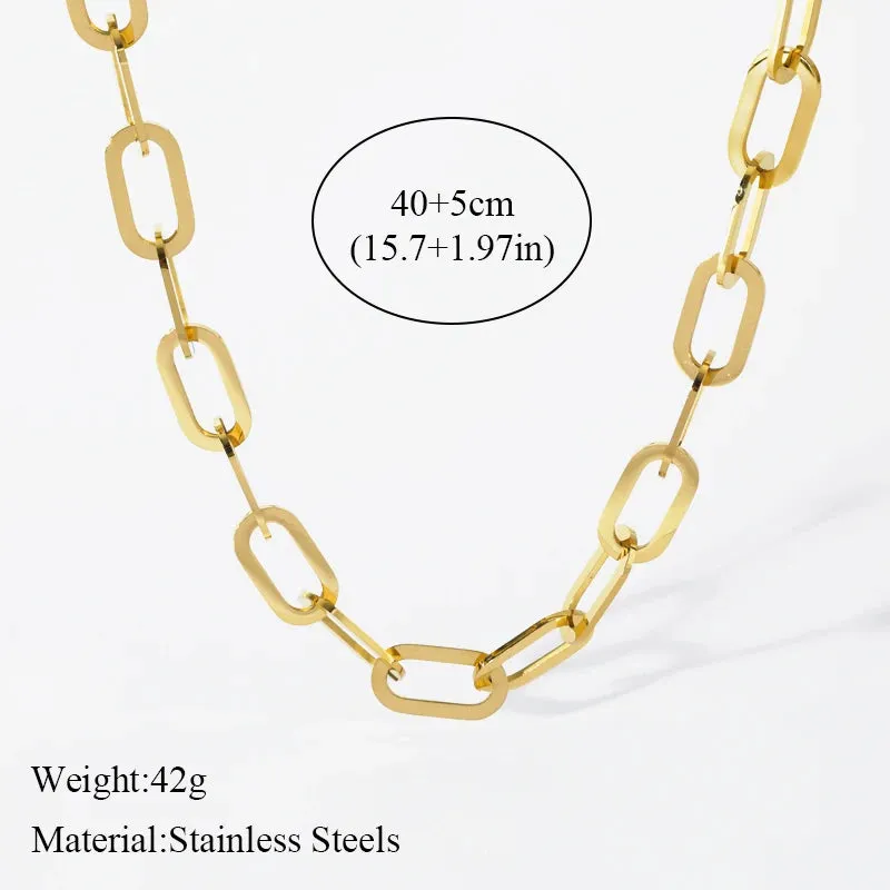 Stainless Steel Gold Color Thick Link Chain Necklace