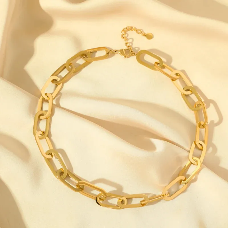 Stainless Steel Gold Color Thick Link Chain Necklace