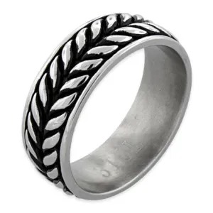 Stainless Steel Laurel Leaf Eternity Pattern Band Ring
