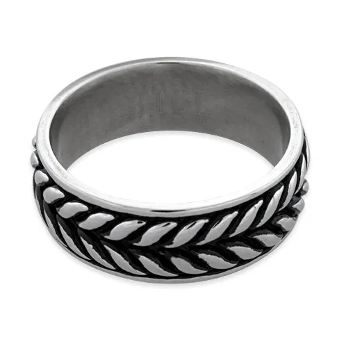 Stainless Steel Laurel Leaf Eternity Pattern Band Ring