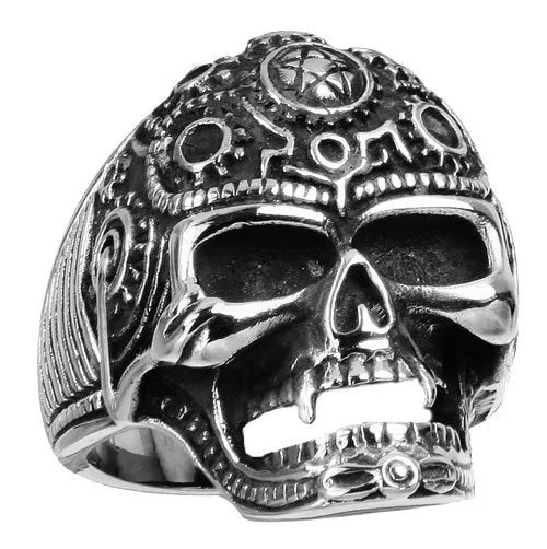Stainless Steel Mechanical / Pentagram Skull Ring (176)