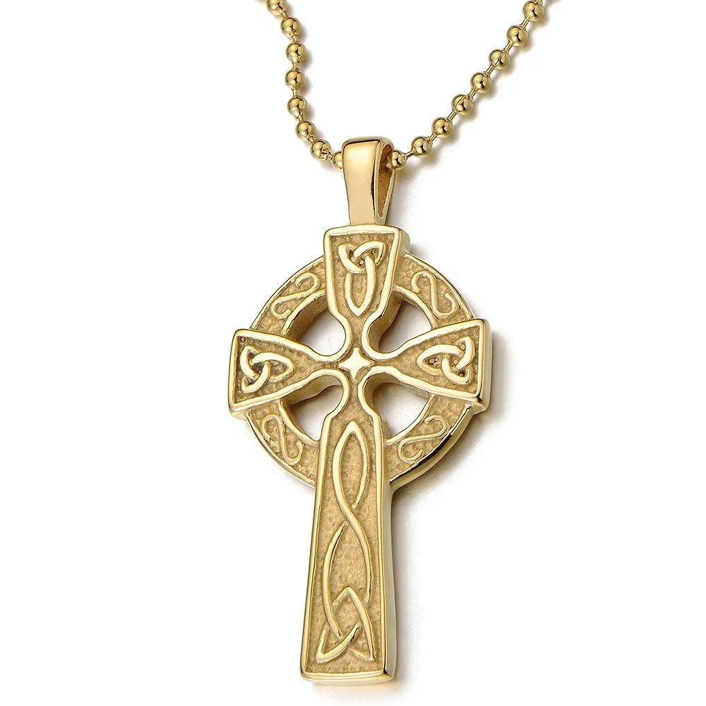 Stainless Steel Mens Celtic Cross Pendant Necklace with 23.6 in Ball Chain