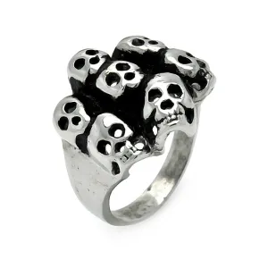 Stainless Steel Mens Multi Skull Ring