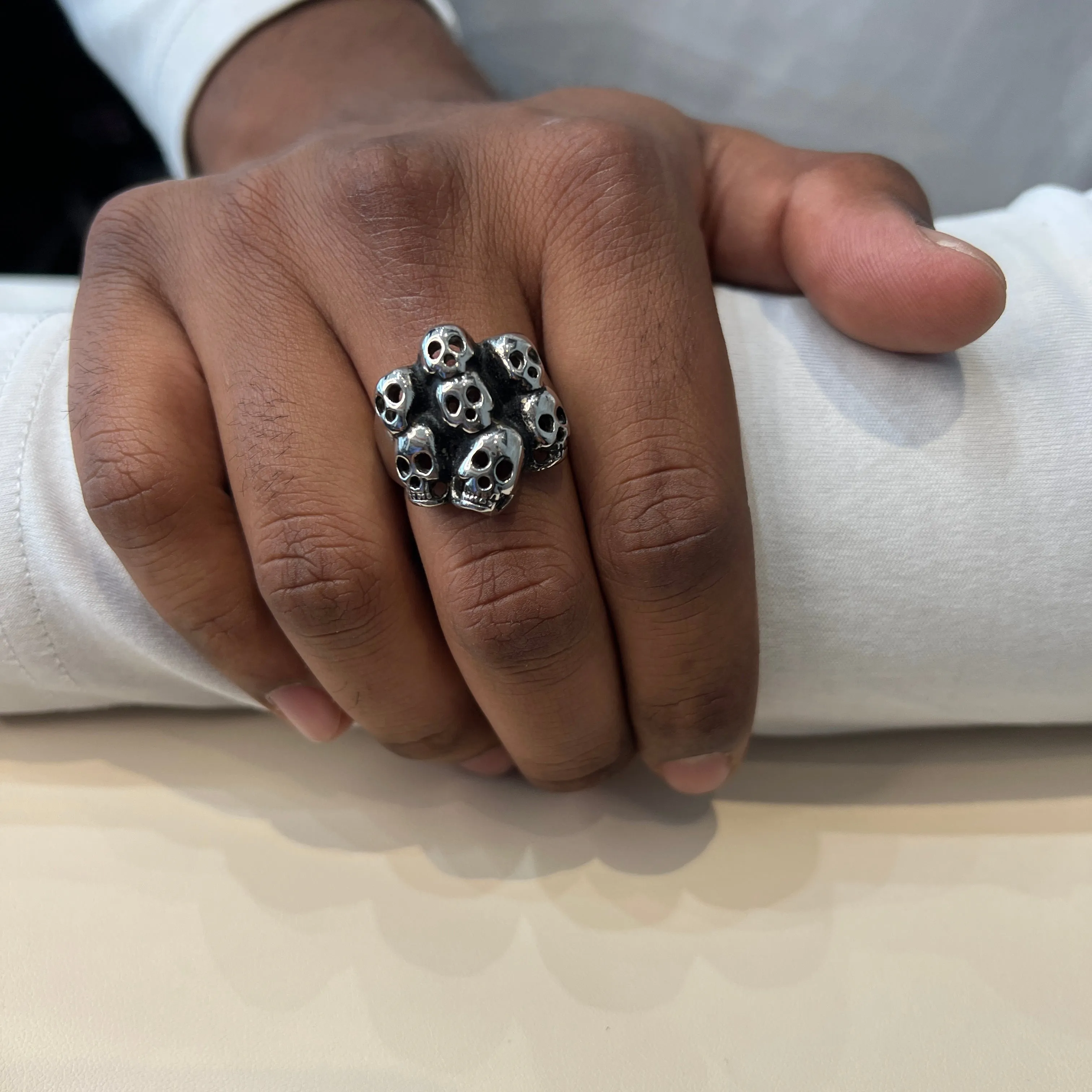 Stainless Steel Mens Multi Skull Ring