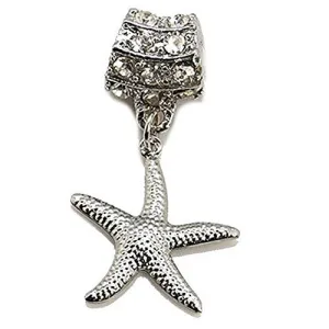 Star Fish Dangle with  Crystals Charm European Bead Compatible for Most European Snake Chain Bracelet