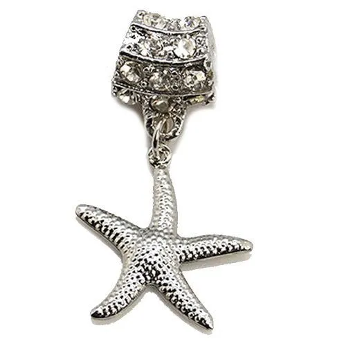 Star Fish Dangle with  Crystals Charm European Bead Compatible for Most European Snake Chain Bracelet