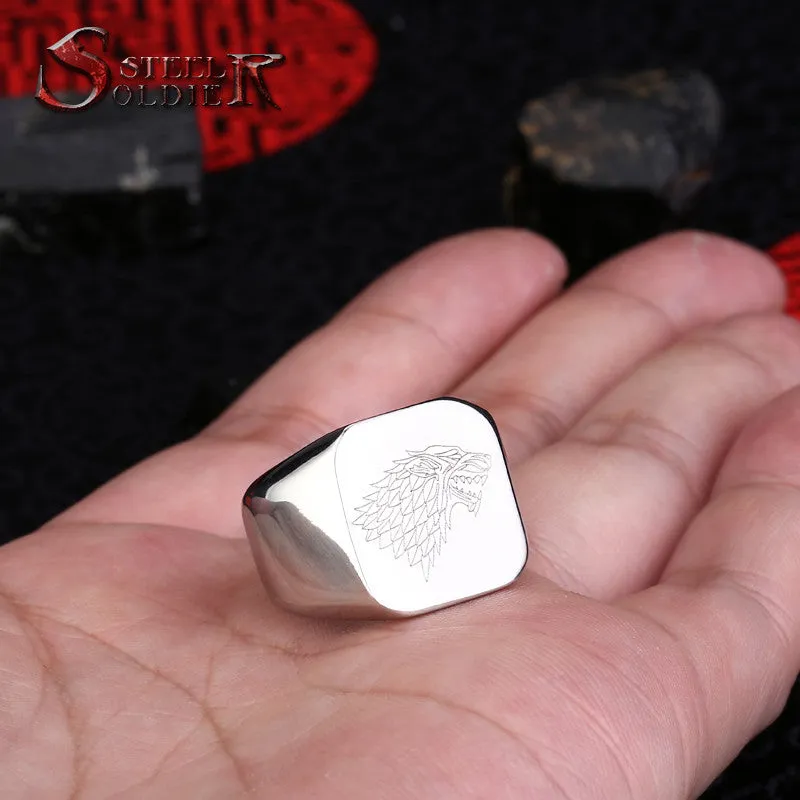 Steel soldier stainless steel men movie style game of thrones fashion popular ring ice wolf men titanium steel jewelry