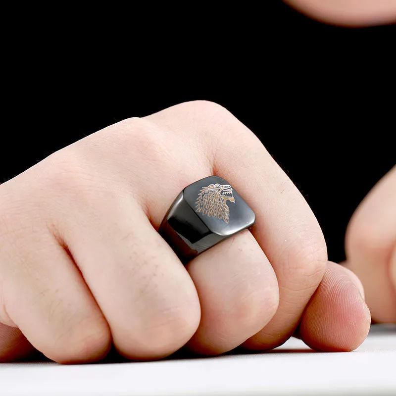 Steel soldier stainless steel men movie style game of thrones fashion popular ring ice wolf men titanium steel jewelry