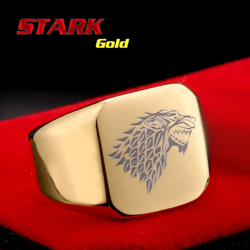 Steel soldier stainless steel men movie style game of thrones fashion popular ring ice wolf men titanium steel jewelry