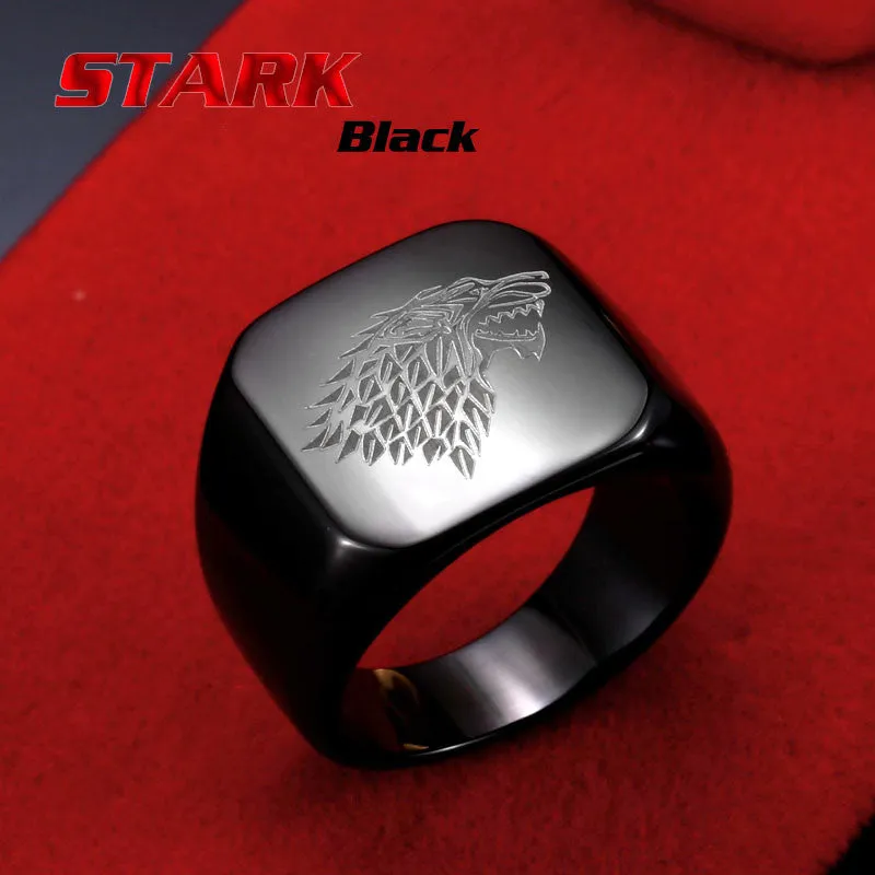 Steel soldier stainless steel men movie style game of thrones fashion popular ring ice wolf men titanium steel jewelry