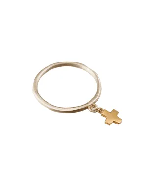 Sterling & 14K Gold Tiny Cross Charm Ring