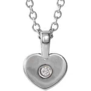 Sterling Silver .01 CT Diamond Youth Heart 16" Necklace