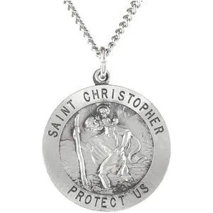 Sterling Silver 33 mm St. Christopher Medal 24” Necklace