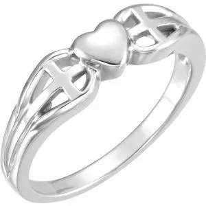 Sterling Silver 5.7 mm Heart & Cross Ring