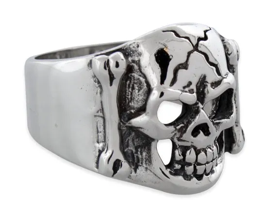 Sterling Silver Angry Skull Biker Ring