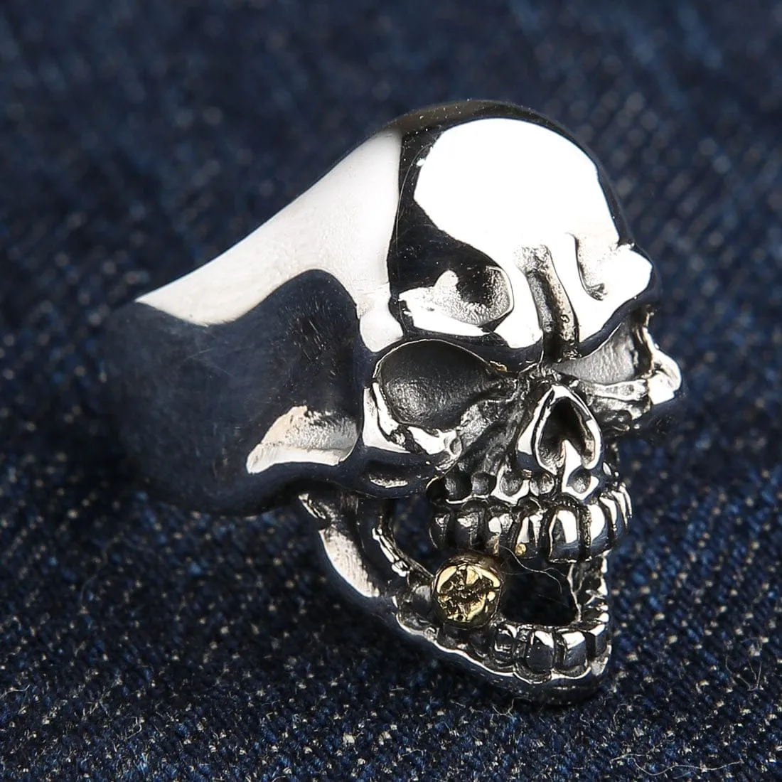 Sterling Silver Cigar Mafia Skull Biker Ring