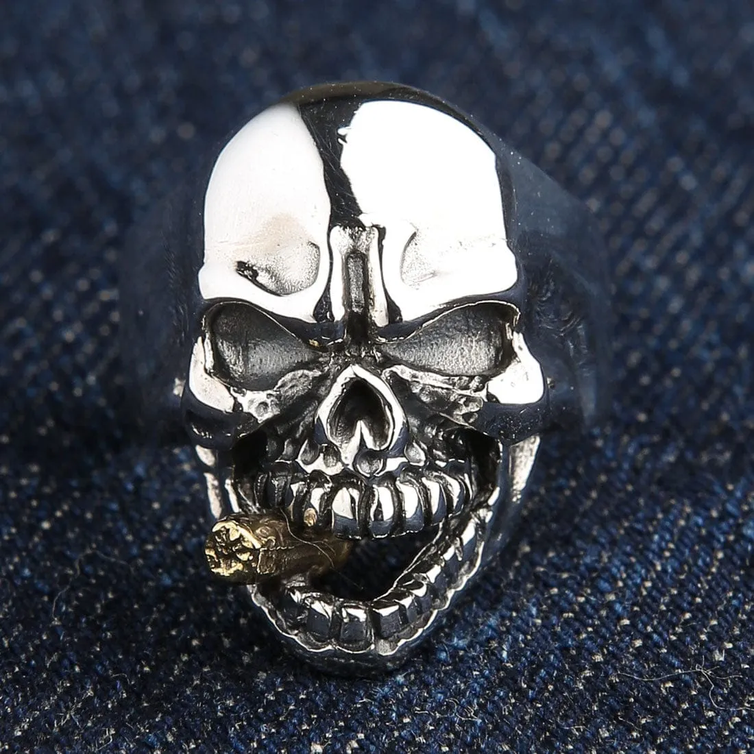 Sterling Silver Cigar Mafia Skull Biker Ring