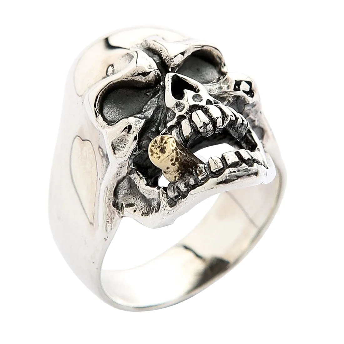 Sterling Silver Cigar Mafia Skull Biker Ring