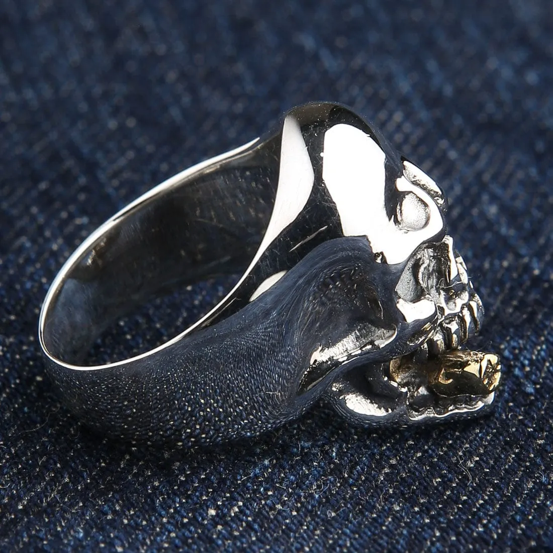 Sterling Silver Cigar Mafia Skull Biker Ring
