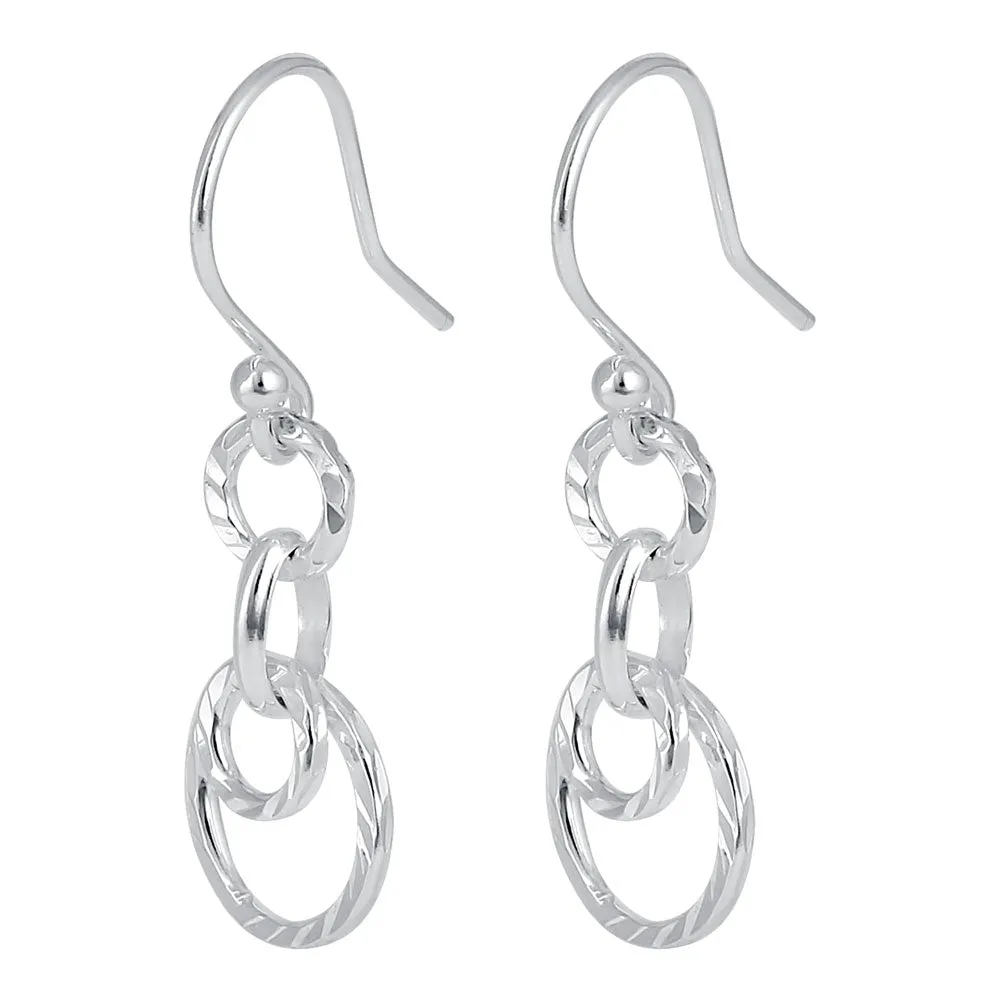 Sterling Silver Circular Diamond Cut Links Dangle Earrings