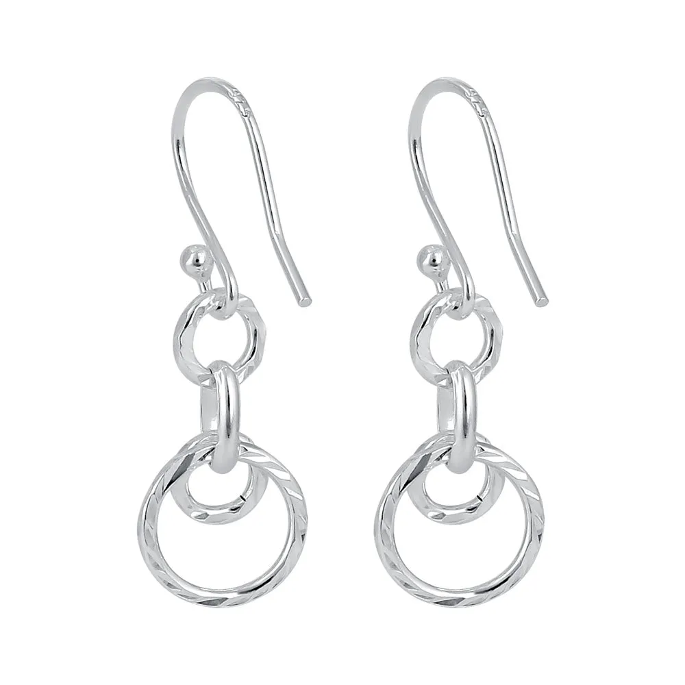 Sterling Silver Circular Diamond Cut Links Dangle Earrings