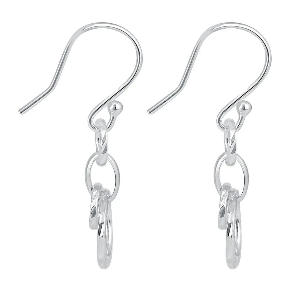 Sterling Silver Circular Diamond Cut Links Dangle Earrings