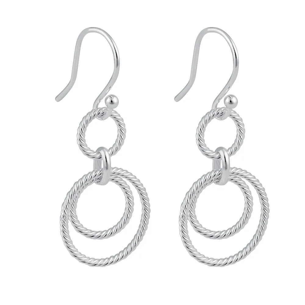Sterling Silver Circular Rope Links Dangle Earrings