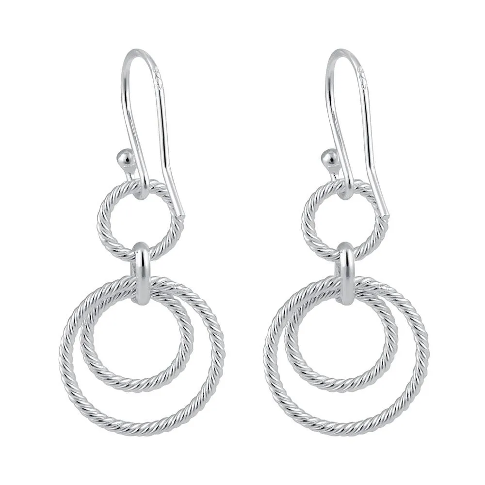 Sterling Silver Circular Rope Links Dangle Earrings