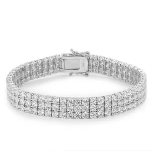 Sterling Silver CZ Three Row Bracelet.