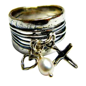 sterling silver dangle rings Cross ring , charms rings, Israel silver ring jewelry