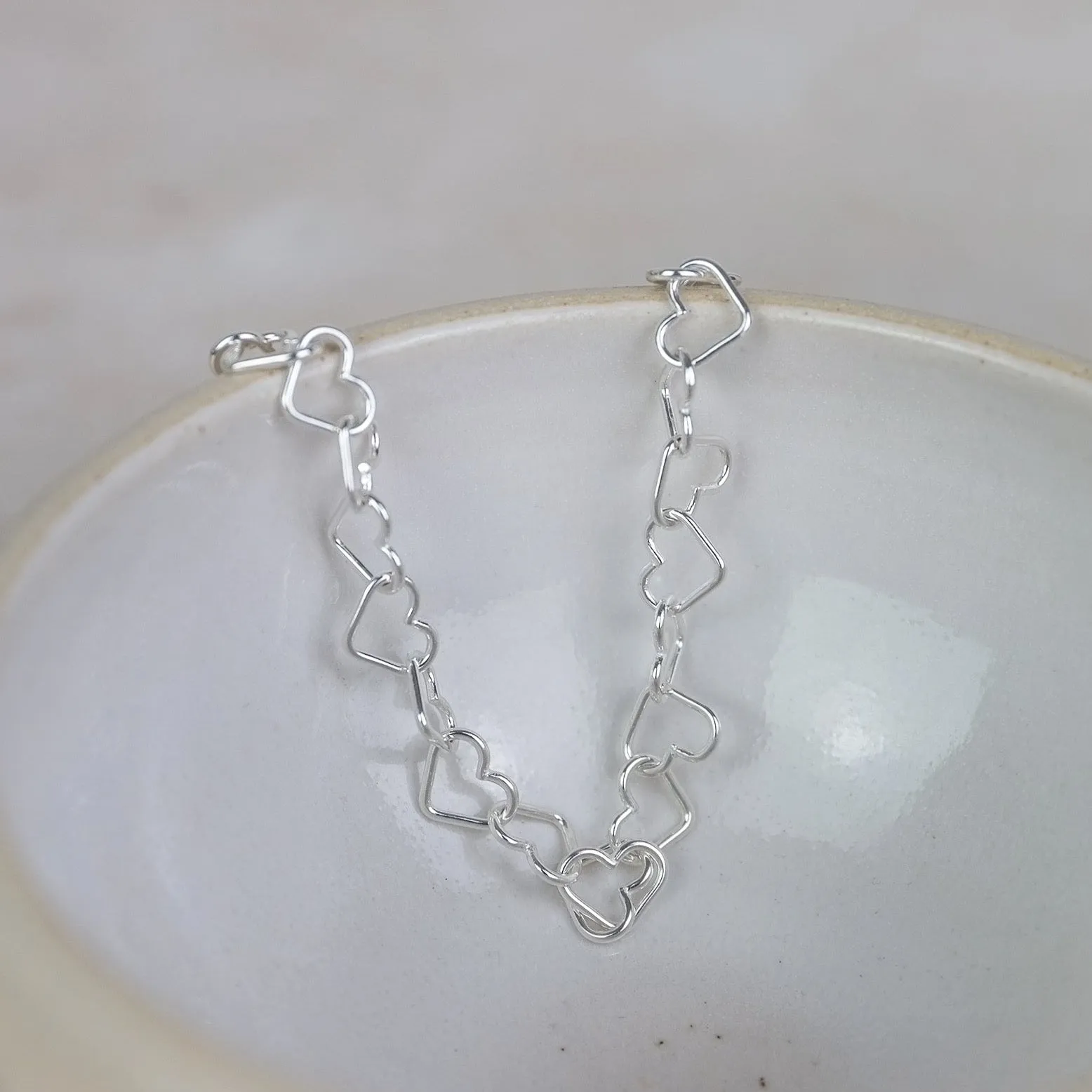 Sterling Silver Geo Heart Chain Bracelet