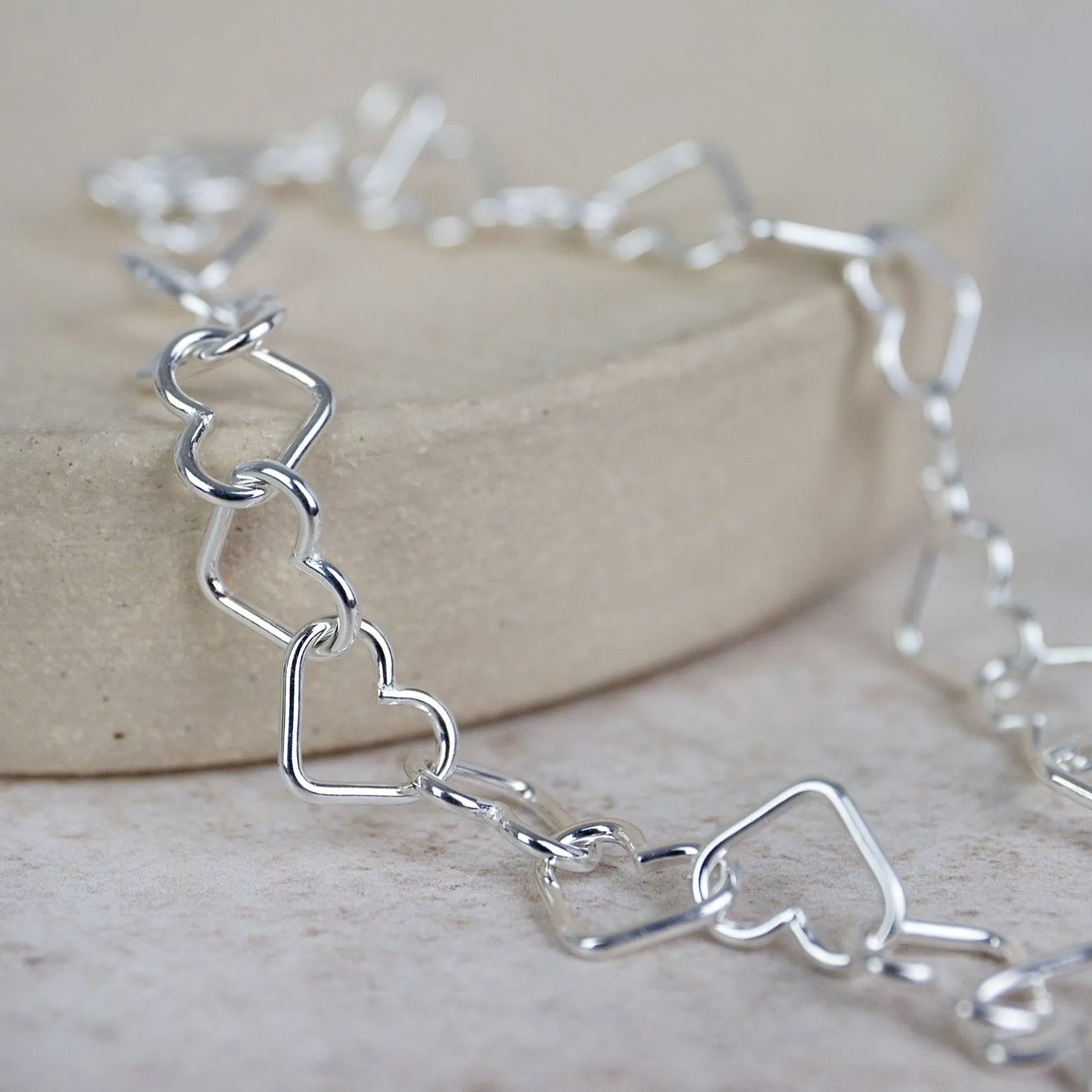 Sterling Silver Geo Heart Chain Bracelet