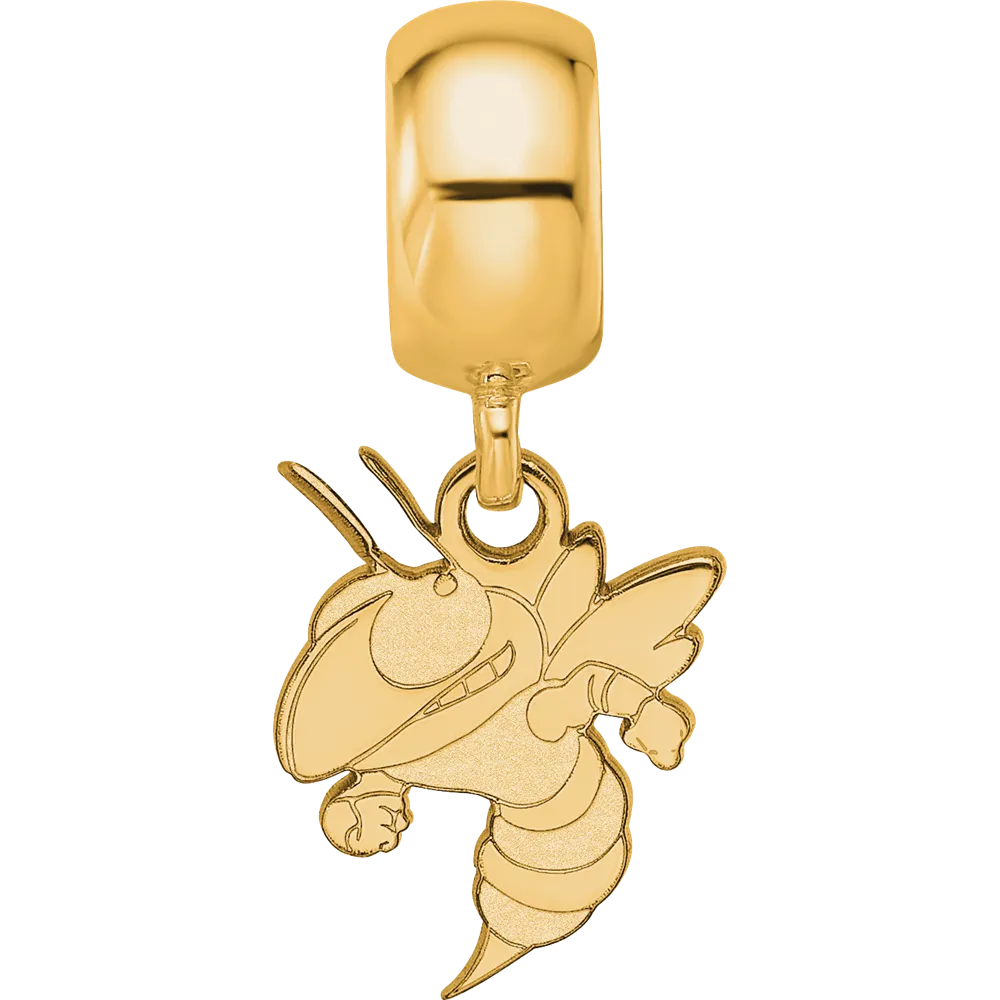 Sterling Silver Gold-plated LogoArt Georgia Institute of Technology Yellow Jacket Small Dangle Bead Charm