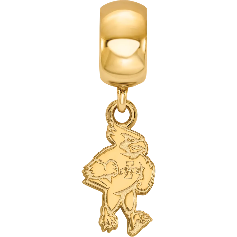 Sterling Silver Gold-plated LogoArt Iowa State University Cardinal Small Dangle Bead Charm