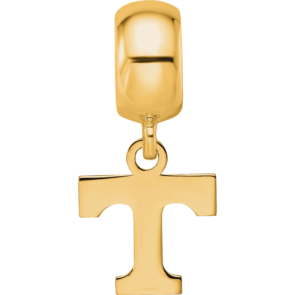 Sterling Silver Gold-plated LogoArt University of Tennessee Letter T Extra Small Dangle Bead Charm