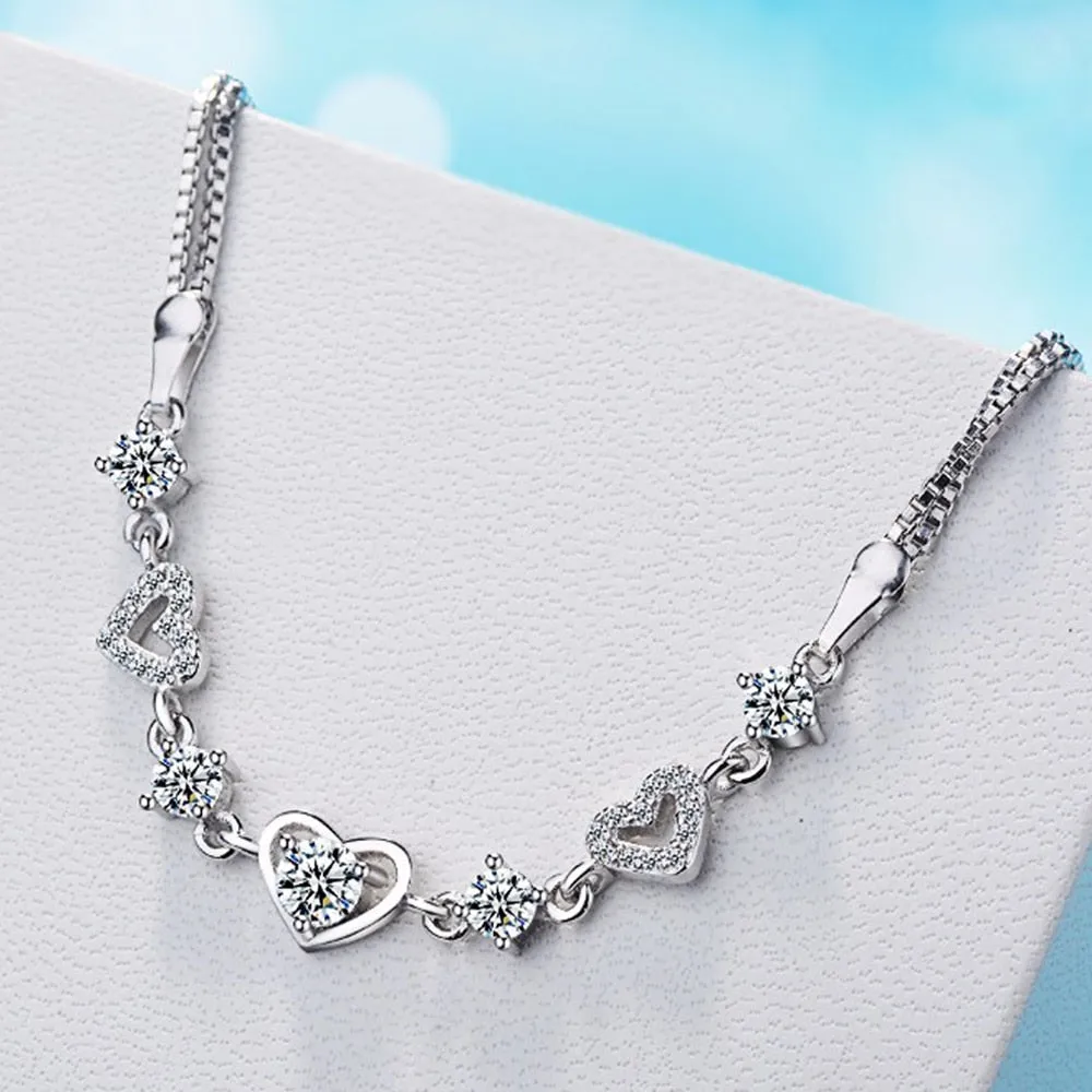 Sterling Silver Heart Charm Bracelet