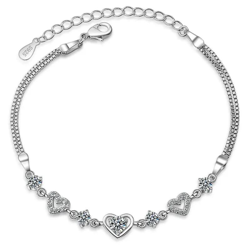 Sterling Silver Heart Charm Bracelet