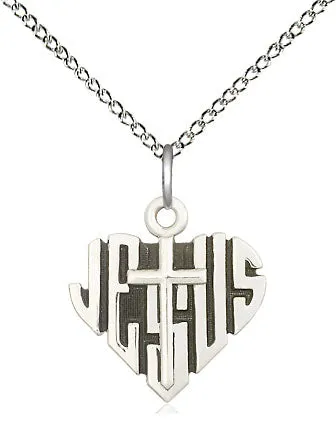 Sterling Silver Heart of Jesus w/Cross Medal Pendant