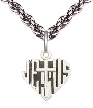 Sterling Silver Heart of Jesus w/Cross Medal Pendant