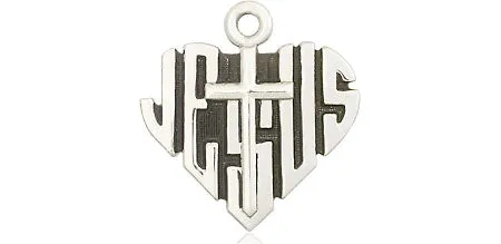 Sterling Silver Heart of Jesus w/Cross Medal Pendant