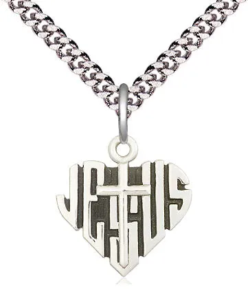 Sterling Silver Heart of Jesus w/Cross Medal Pendant