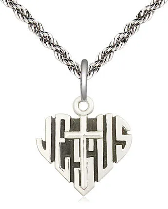 Sterling Silver Heart of Jesus w/Cross Medal Pendant